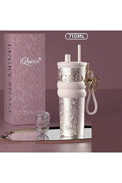 Choice 710ml Gold 710mlTravel Thermos with Straw and Leak-Proof Lid, Stainles...