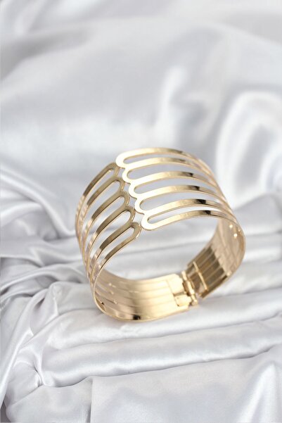 Inure Jewelry سوار نسائي من النحاس الأصفر اللون على شكل ضلع