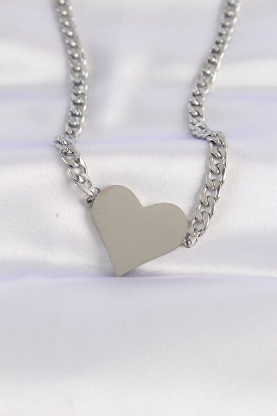 Inure Jewelry 316l steel chain silver color flat plate heart necklace