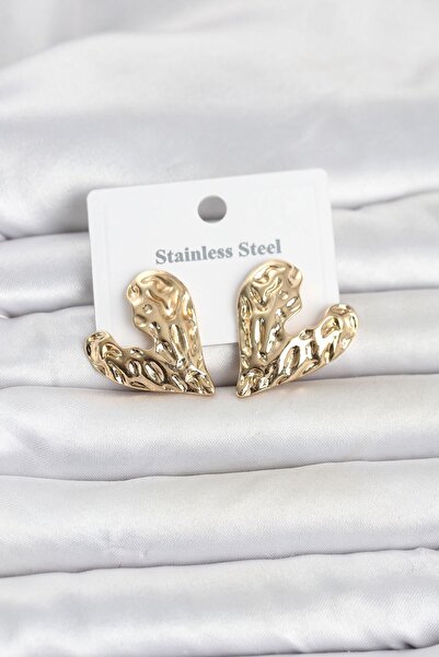 Inure Jewelry 316L Steel Gold Color Heart Model Women's Earrings