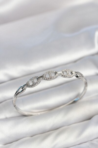Inure Jewelry Silver Color Ship Chain Model Zircon Stone Women's Handcuff Bra...