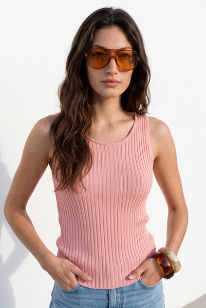 CHUBA Women's Pool Collar Ribbed Thin Cotton Knitwear Undershirt Pink 23S1015