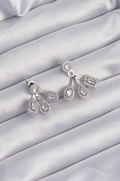 Inure Jewelry أقراط نحاسية فضية اللون بحجر الزركون بتصميم هندسي