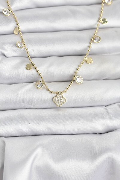 Inure Jewelry Brass Gold Color Clover Model Women's Necklace