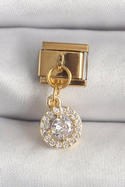 Inure Jewelry 316L Steel Gold Color Hanging Circle Zircon Stone Nomination Charm
