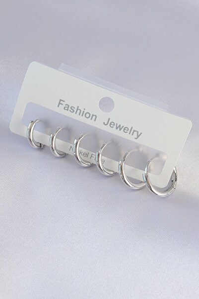 Inure Jewelry Brass Silver Color Oval Earring Set