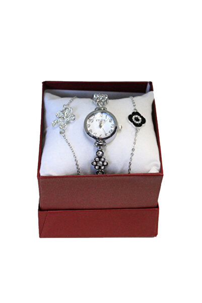 velve Set elegant Francesca di Geneva, cu ceas metalic, aspect floral si doua...