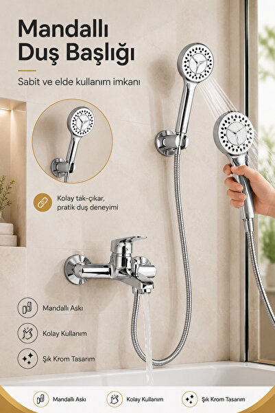 Flextail Krom Banyo Bataryası Duş Seti Mafsallı El Duşu Sıcak Soğuk Mix Musluk ve Duş Başlığı Set