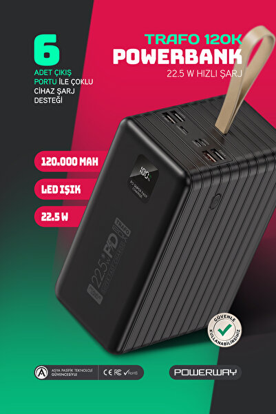 POWERWAY 120.000 Mah Pd 22.5w Hızlı Şarj Dahili Kablolu Kamp Taşınabilir Güç ...