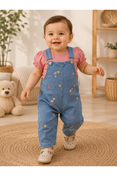 EYMİRGİYİM Floral 2-Piece Salopet Jumpsuit for Baby Girls, Children 6-9 Month...