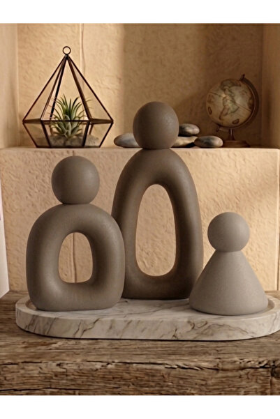 LUNİVAA HOME 4'lü Dekoratif Aile Büstü Biblo Seti & Mermer Desen Oval Tepsi –...