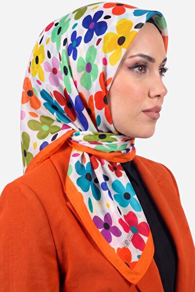 hadiora Women's White Multi-Colored Floral Patterned Organic Cotton Soft Scarf