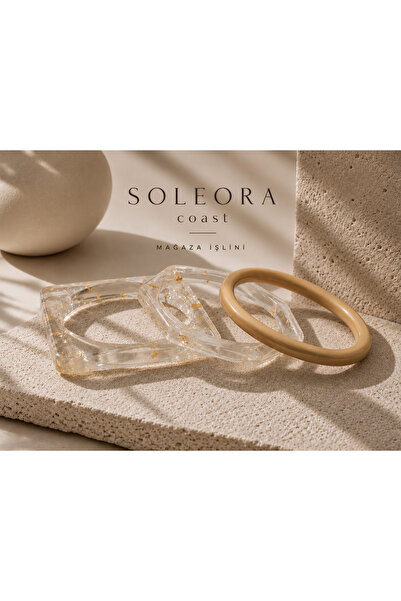 SOLÉORA COAST Aura Şeffaf Reçine Geometrik 3’lü Bileklik Seti – Gold Detaylı