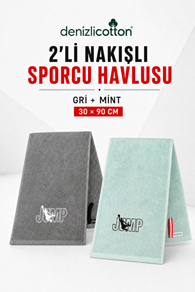 denizlicotton 2-Pack Embroidered Sports Towel Cotton, Sweat Absorbent Fitness...