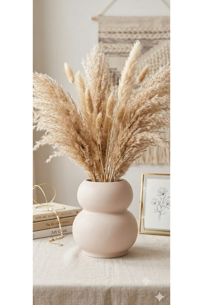 Lina Living İskandinav Tarzı Bohem Seramik Vazo Bej(15 cm)