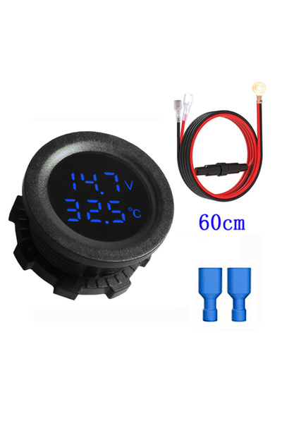 choice2 Blue With Cable Car Round Temperature Voltmeter 12-24V Auto Voltage M...