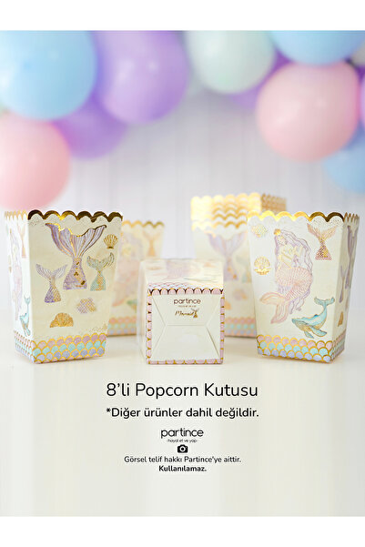 partince 8 Adet Deniz Kızı Tema Popcorn Gold Yaldızlı Mermaid Patlamış Mısır ...