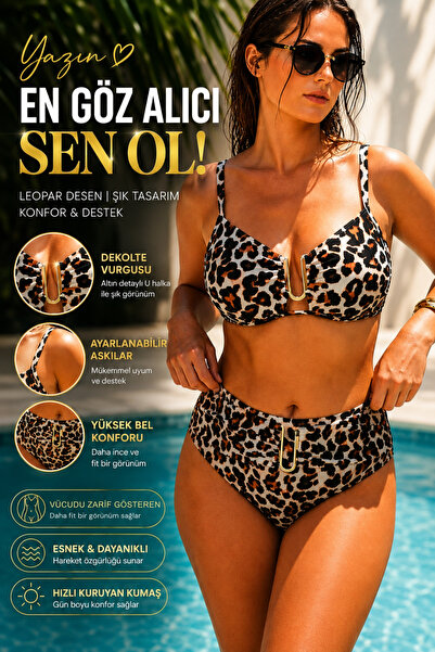 NQX PULL PROFESSIONAL Set de bikini cu imprimeu leopard pentru femei, cu tali...