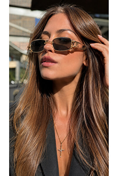 cavezzo Women's Sunglasses Rectangular Design Cream Frame Black Piercing Ring...
