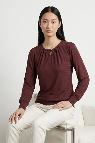 Şiir Harare Women's Drawstring Drop Neck Buttoned Knitted Jacquard Stretchy L...