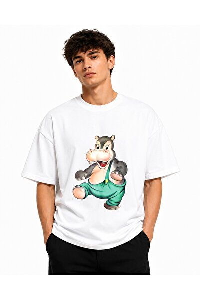 Inscriptie Unisex Βαμβακερό T-shirt Υψηλής Ποιότητας  "Ιπποπόταμος με σαλοπέτα "