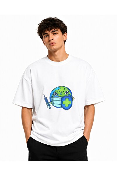Inscriptie Ουνισέξ Βαμβακερό T-Shirt Υψηλής Ποιότητας "Γη με Μάσκα "