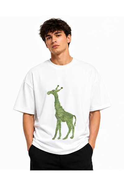 Inscriptie Tricou Unisex Bumbac Premium Casual " Girafa verde "