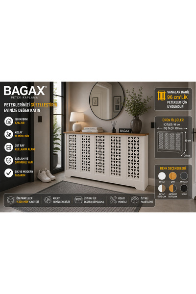 BAGAX Truva Model, Beyaz Üstü Çam Renk,iç Ölçü 96 Cm Dış Ölçü 100 Cm Petek Ka...