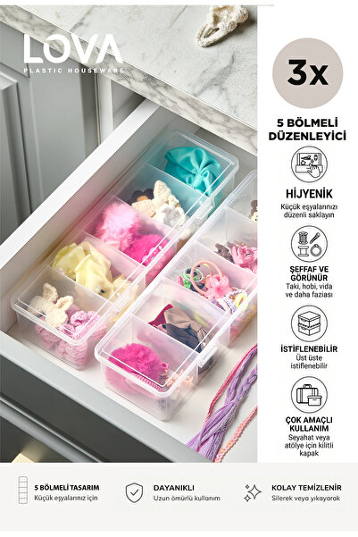 lovagroup Raye 3 Adet 5 Bölmeli Kapaklı Çekmece Düzenleyici Organizer - Ofis ...