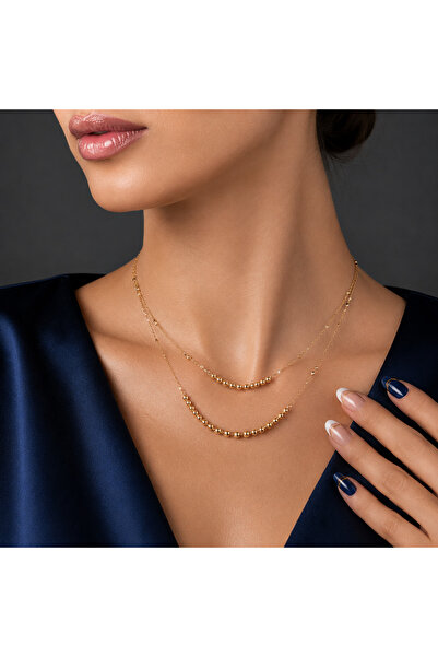 Jewellery Turk 14 Ayar Çift Zincir Dorikalı Kolye
