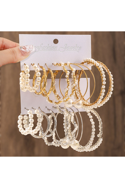 Choice Mixing colors 10 Pairs Korean Imitation Pearl Hoop Earrings Fashion Be...