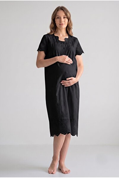Pelin Women's Linen Scalloped Maternity Nightgown