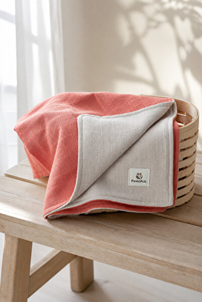 Ponchik 100% Cotton Orange & Mink Double-Sided Double-Layer Muslin Blanket - ...