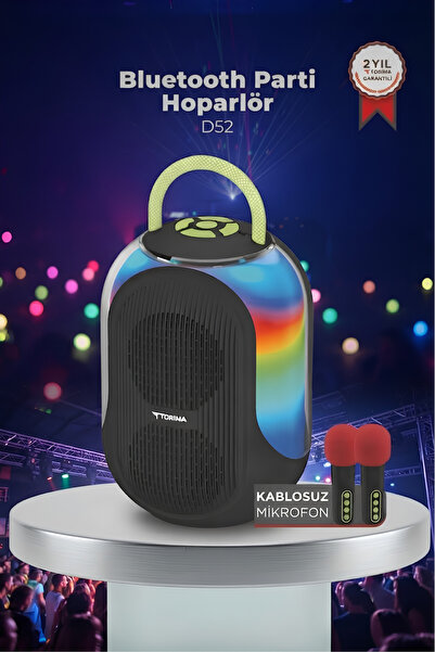 Torima Bluetooth Hoparlör Çift Mikrofonlu Kablosuz Parti Speaker D52 Siyah