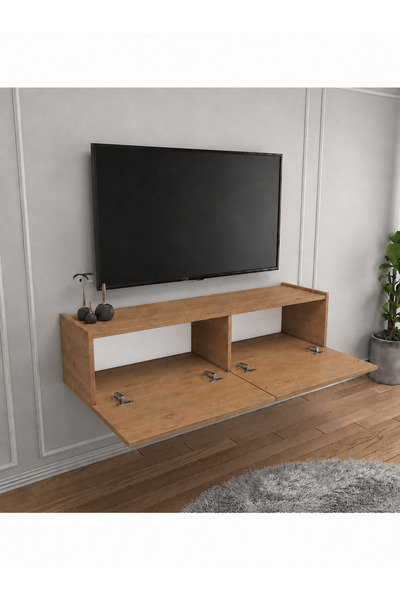Egecan Mobilya Atlantik Çam 120 Cm Tv Ünitesi Tv Sehpası Duvar Rafı Kitaplık
