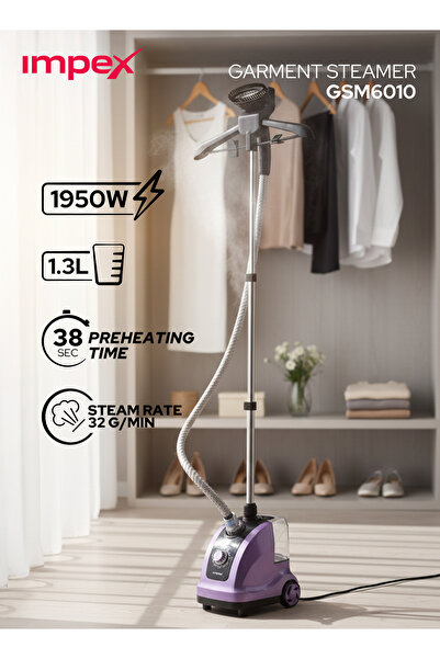 IMPEX Garment Steamer 1950W 1.3L Fast Heat Aluminum Pole with Hanger GSM6010 ...