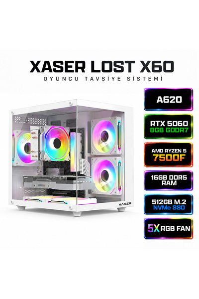 XASER Lost X60 Ryzen 5 7500F DDR5 16GB Ram 512GB M.2 Nvme SSD 8GB RTX5060 Oyu...
