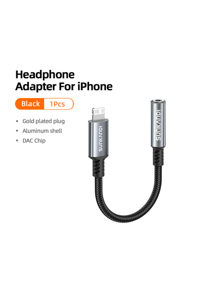 Choice1 Grey SUNKANDI Lightning to 3.5mm Headphone Jack Adapter with DAC, Hea...