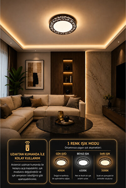 Modavize TRUVA Modern Siyah 40'Lık AKRİLİK Uzaktan Kumandalı Dimmerli 3 Renk ...