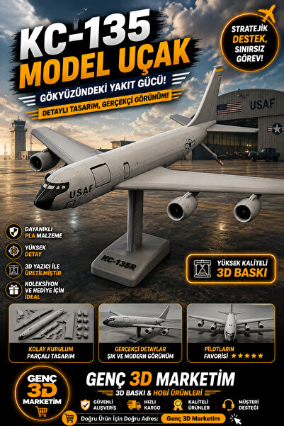 Genç 3D KC-135 Stratotanker Model Uçak | Koleksiyonluk Dekoratif Maket | 3D T...