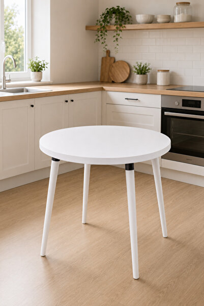 VİLİNZE Argos Yuvarlak MDF Beyaz Sabit Mutfak Masası - Q90 Cm