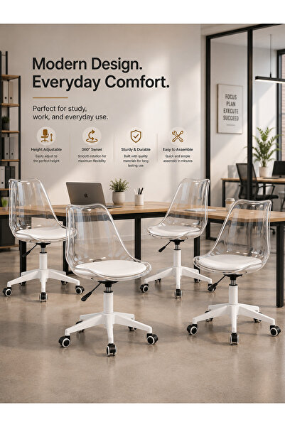 Taimi Set of 4-Adjustable Swivel 360° Armless Desk Chair, wheels, transparent...