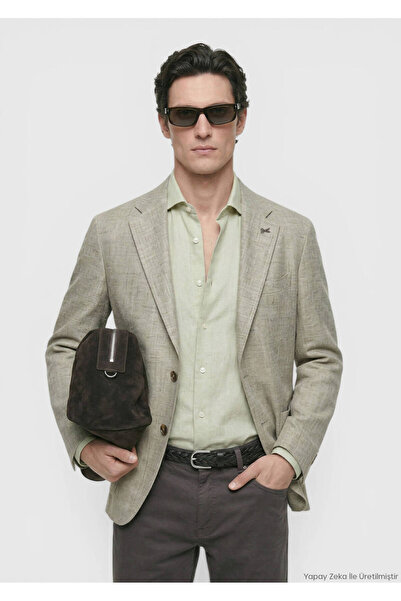 Ramsey Light Green Patterned Shirt Shoulder Slim Fit Cotton Blend Jacket