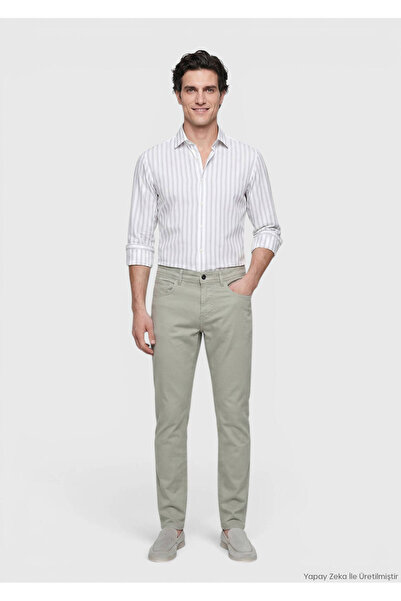 Ramsey Haki Düz Dokuma Slim Fit Casual Pamuk Karışımlı Pantolon