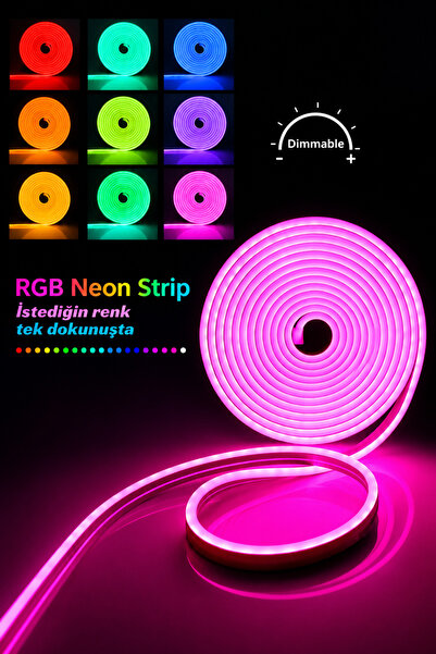 neeko 3 Chip Rgb Neon Led Telefon Kontrollü Sese Ve Müziğe Duyarlı Esnek Tak Çalıştır Set 5 Metre