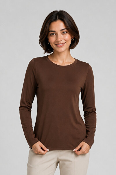 penyebizden Tricou cu mânecă lungă din viscoză Lycra pentru damă-maro