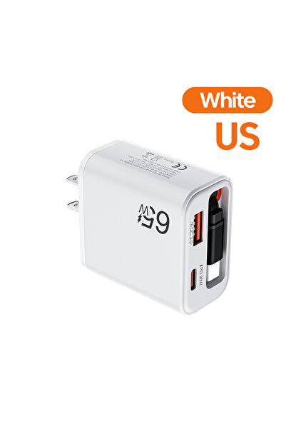 Choice4 white us 65W USB C Fast Charger With Retractable Type-C Cable PD Fast...