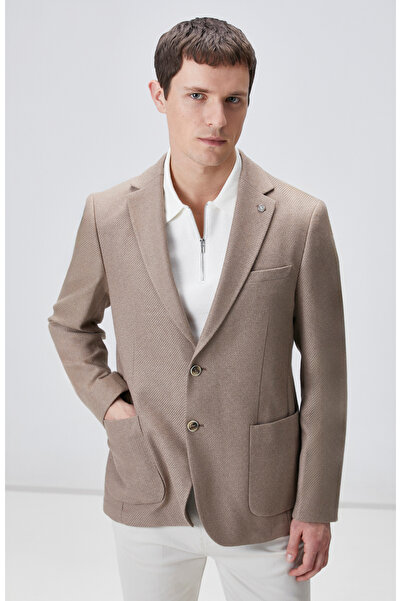 Network Kahverengi Slim Fit Jakarlı Dokuma Ceket