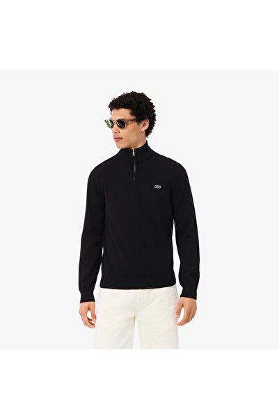 Lacoste Erkek Regular Fit Uzun Kollu Dik Yaka Siyah Triko