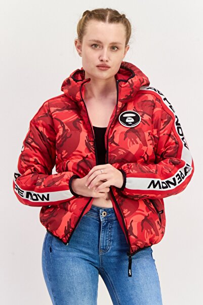 Aape By A Bathing Ape Women Camouflage Puffer Jacket, Red Combo